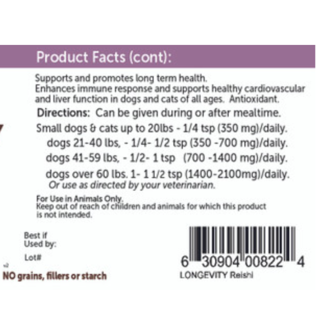 Longevity Reishi Mushroom Powder Extract for Dogs & Cats