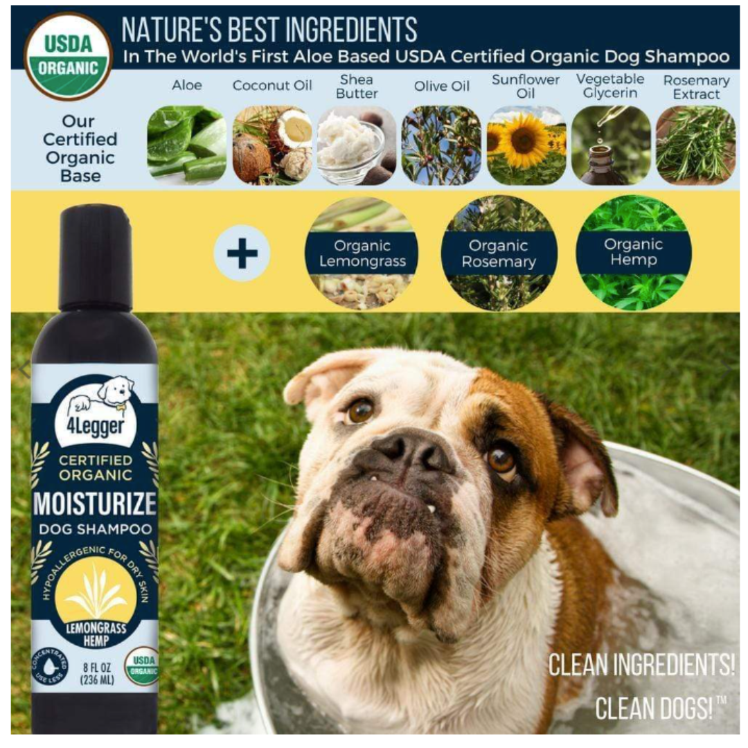 Moisturizing Lemongrass Hemp Dog Shampoo for Dry and Itchy Skin by 4-Legger