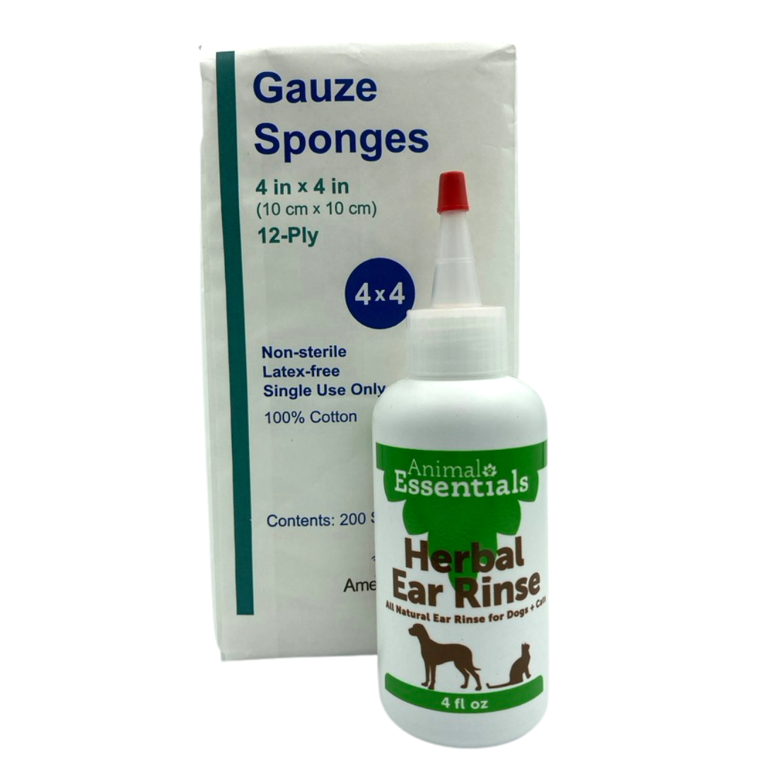 Herbal Ear Rinse for Pets by Animal Essentials with Gauze Sponges