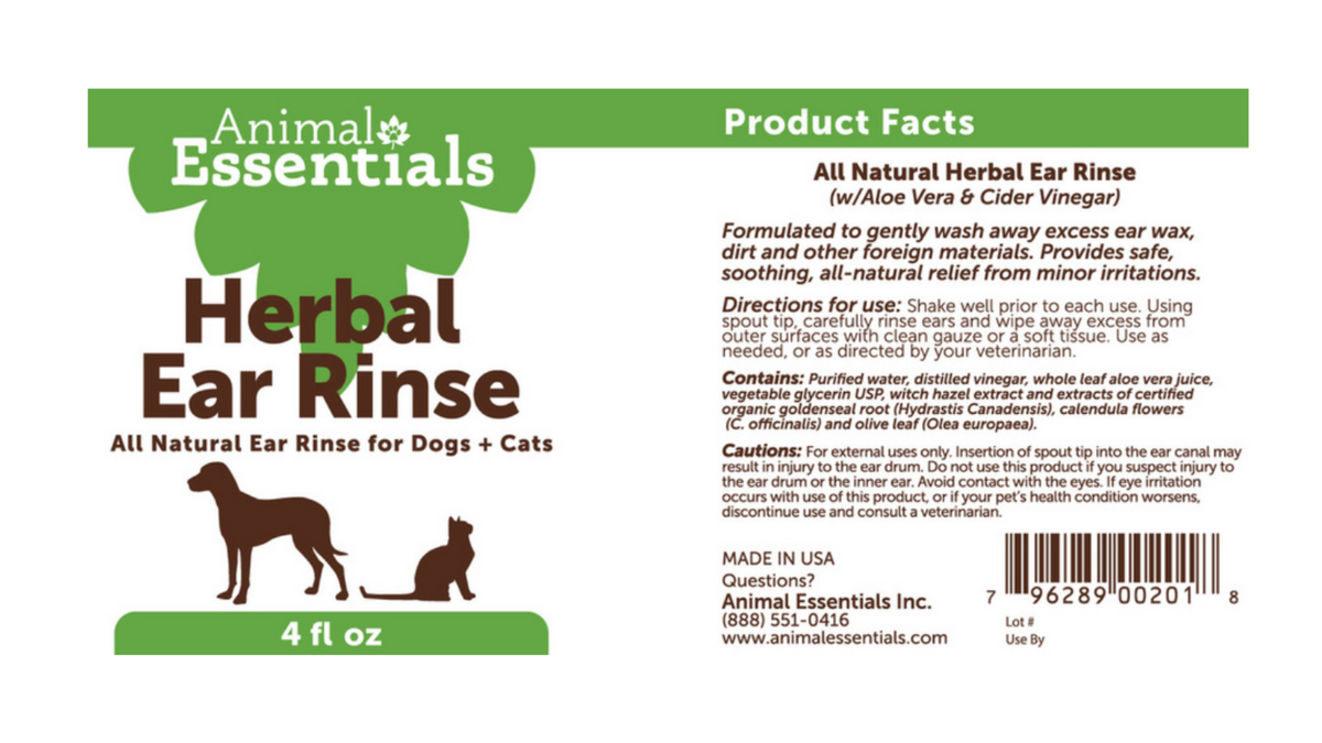 Herbal Ear Rinse for Pets by Animal Essentials with Gauze Sponges